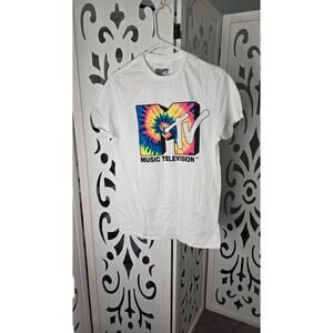 MTV Logo Tie Dye Graphic Tee Shirt Music Television White NWT Small